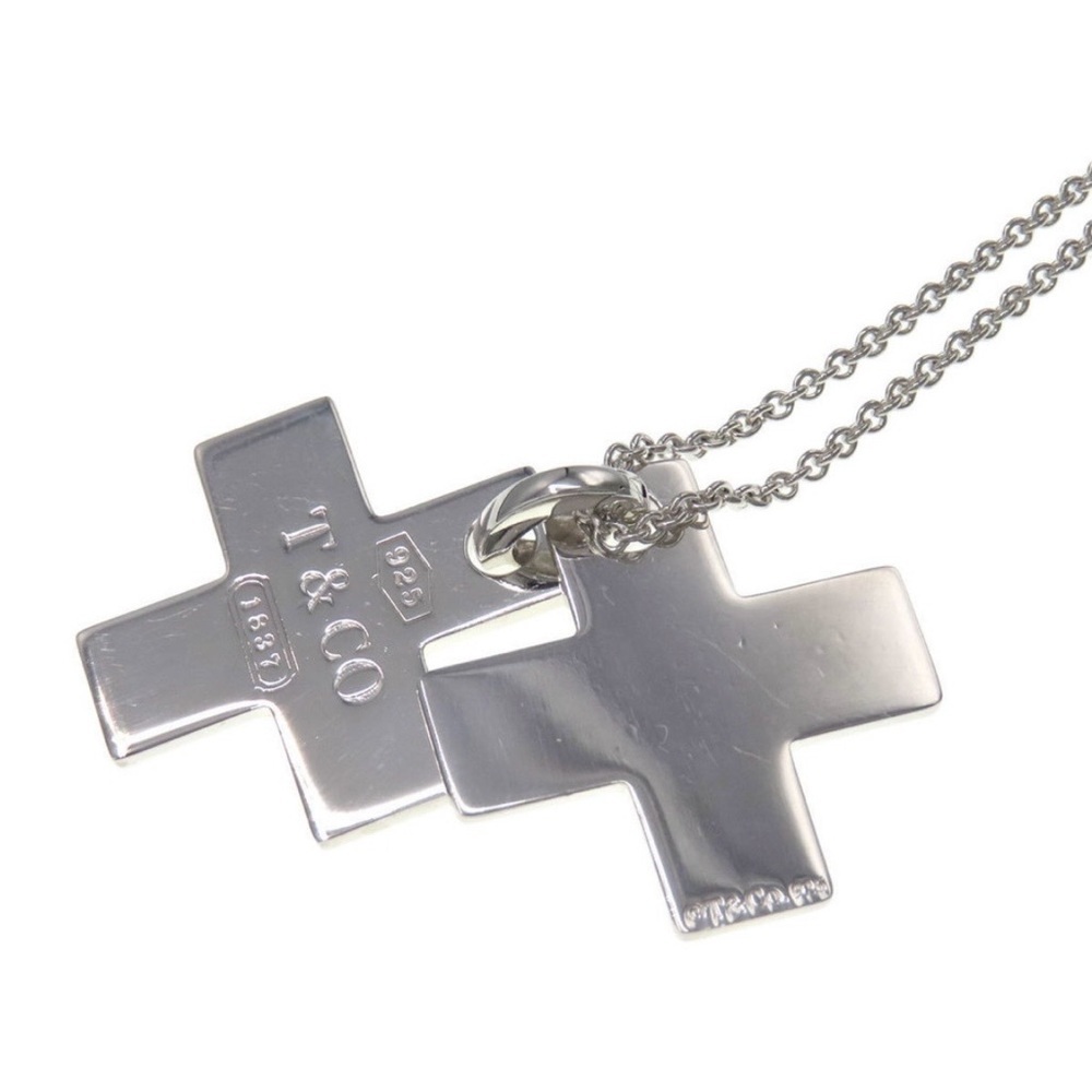 Authenticated Tiffany & Co 1837 Double Cross Necklace Sterling Silver Rare 18” - Picture 2 of 8